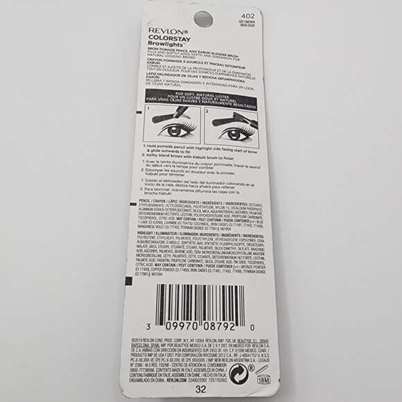 Revlon Pomade Eyebrow Pencil Browlights 402 Soft Brown Natural Luster 0.038 oz - Picture 2 of 2
